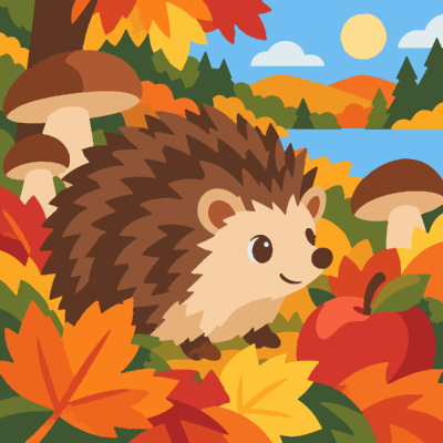 Hedgehog Autumn paint-by-number coloring picture