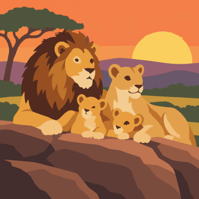 Lion Family paint-by-number coloring picture