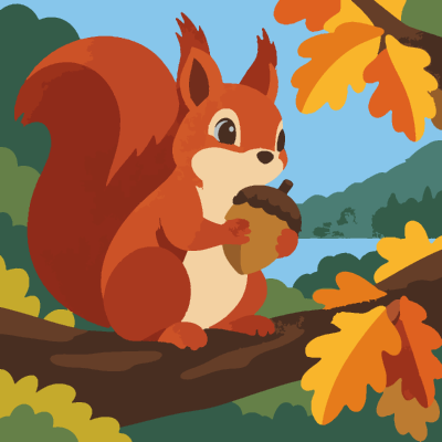 Squirrel Acorn paint-by-number coloring picture