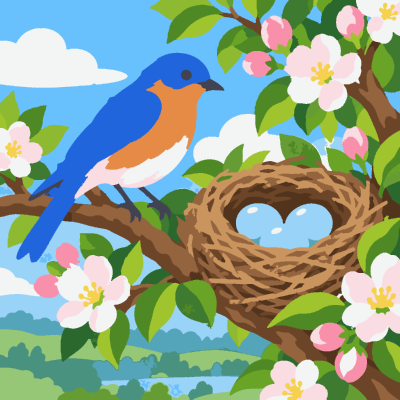 Bluebird Nest paint-by-number coloring picture