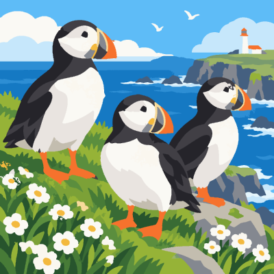 Puffins paint-by-number coloring picture