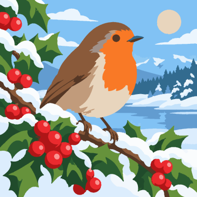 Robin Snow paint-by-number coloring picture