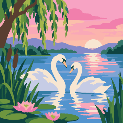 Swans Dawn paint-by-number coloring picture