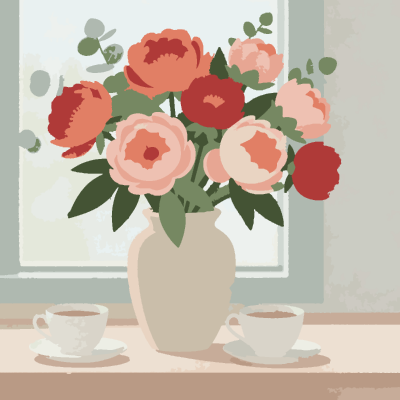 Peony Bouquet paint-by-number coloring picture