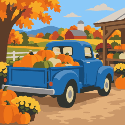 Pickup Pumpkins paint-by-number coloring picture