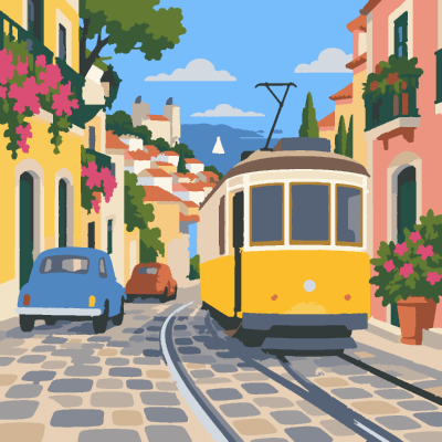 Tram Oldtown paint-by-number coloring picture
