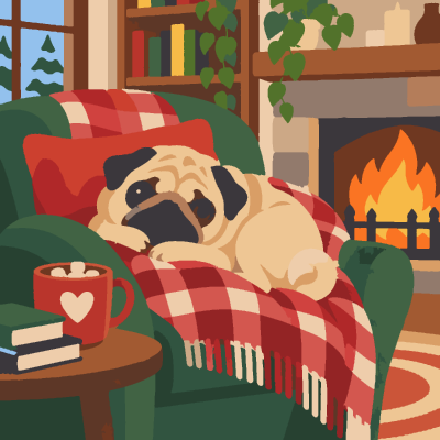 Pug Fireplace paint-by-number coloring picture
