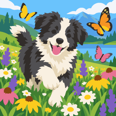 Puppy Meadow paint-by-number coloring picture