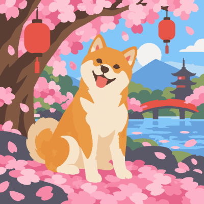 Shiba Cherry paint-by-number coloring picture