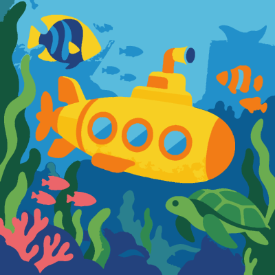 Yellow Submarine (Easy) paint-by-number coloring picture