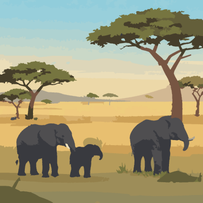 Savanna Elephants paint-by-number coloring picture