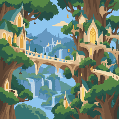 Elf Treecity paint-by-number coloring picture
