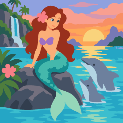 Mermaid Lagoon paint-by-number coloring picture