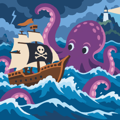 Pirate Kraken paint-by-number coloring picture