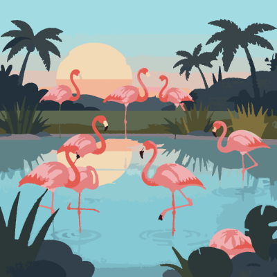 Flamingo Lagoon paint-by-number coloring picture