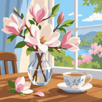 Magnolia Tea paint-by-number coloring picture