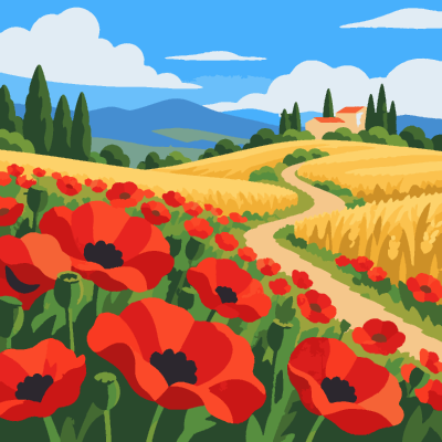 Poppies paint-by-number coloring picture