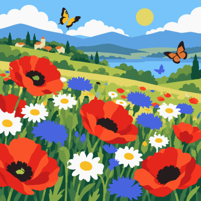 Wildflower Meadow paint-by-number coloring picture