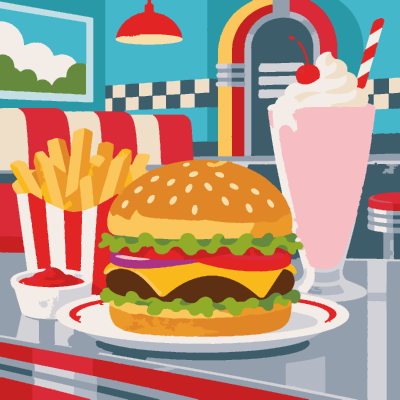 Burger Diner paint-by-number coloring picture