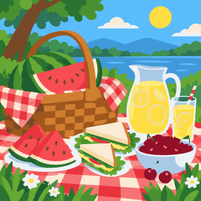 Summer Picnic paint-by-number coloring picture