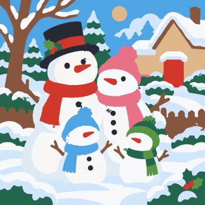 Snowman Family paint-by-number coloring picture