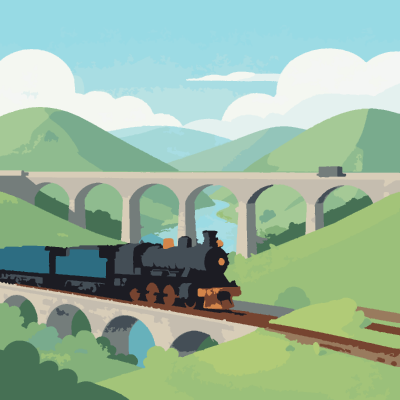 Steam Train Viaduct paint-by-number coloring picture