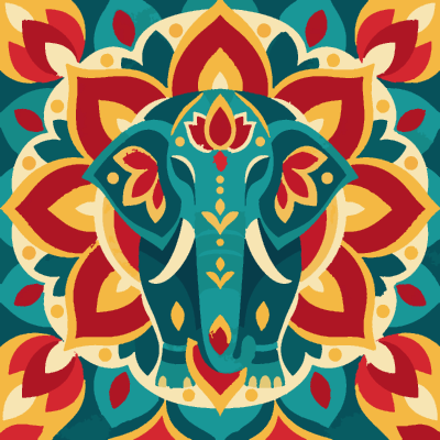 Elephant paint-by-number coloring picture