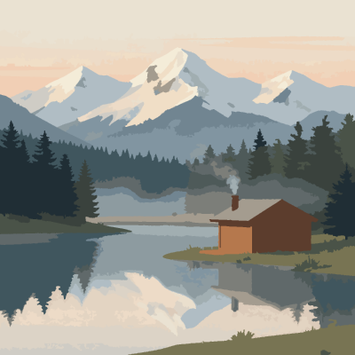 Cabin by the Lake paint-by-number coloring picture