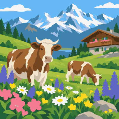 Alpine Meadow paint-by-number coloring picture