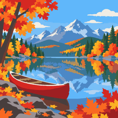 Autumn Canoe paint-by-number coloring picture