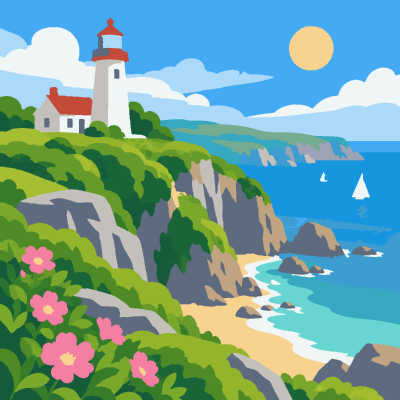 Cliff Lighthouse paint-by-number coloring picture