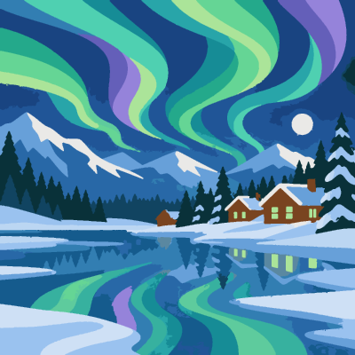 Northern Lights paint-by-number coloring picture