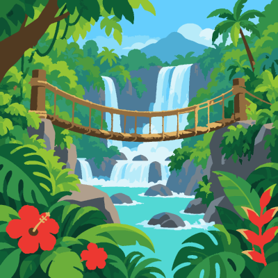 Rainforest Bridge paint-by-number coloring picture