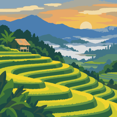 Rice Terraces paint-by-number coloring picture