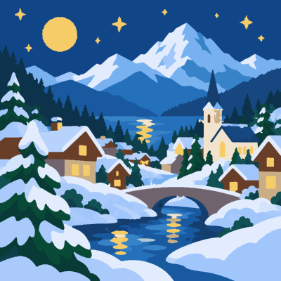 Snow Village paint-by-number coloring picture