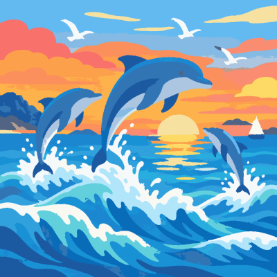 Dolphins paint-by-number coloring picture