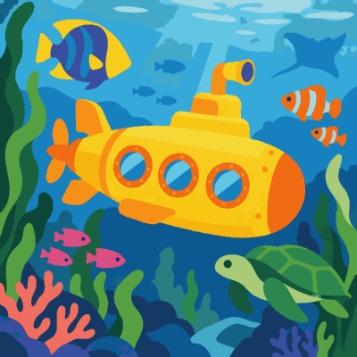 Submarine paint-by-number coloring picture