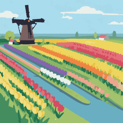 Tulip Fields paint-by-number coloring picture